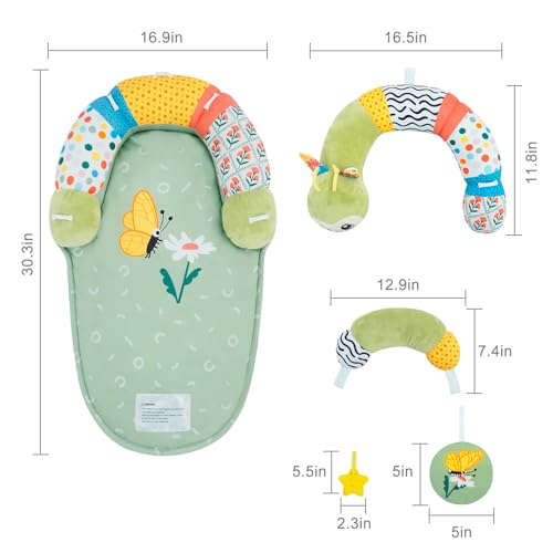 Image of Lovvie & Joy 2-in-1 Tummy Time Mat & Seated Support Pillow,Baby Tummy Time Pillow Support for Newborns and Older Babies,with Detachable Support Pillow and Toys Caterpillar Elf