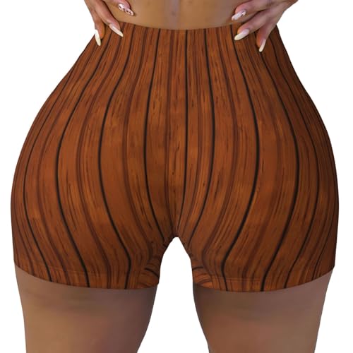 Brown Wood Pattern Pattern Sports Shorts, high Elastic Slim Fitness Pants, Suitable for Yoga/Leisure/Daily wear