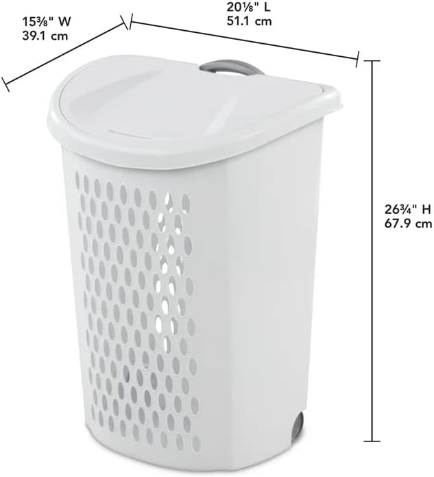 Wheeled Laundry Hamper with Handle for Easy Transport, White Plastic Clothes Hamper Basket with Lid