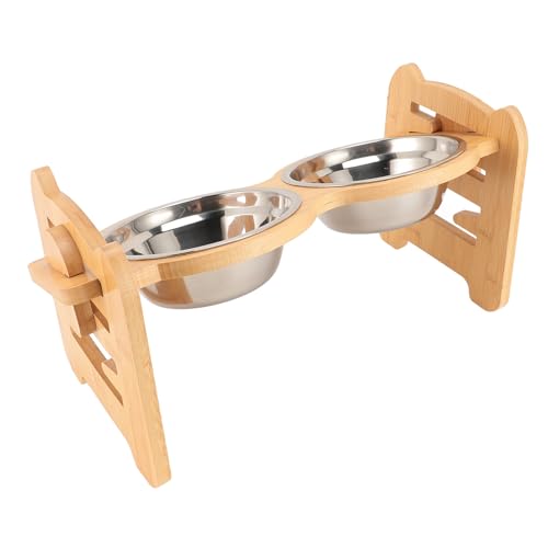 TYTOGE Raised Dog Bowls Stand 15 Degree Tilted Anti Slip Adjustable Dog Dish with 2 Stainless Steel Bowls for Dogs Cats