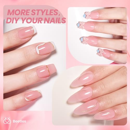 Beetles Nude Pink Gel Nail Polish, 15ml Neutral Sheer Pink Jelly Gel Polish Translucent Effect Nail Concealer Spring Summer Color Soak off UV French Nail Art Design DIY Manicure Gift for Women - 6