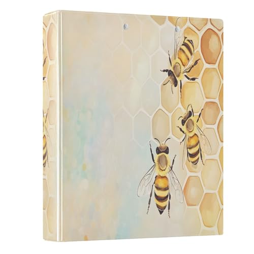 Image of 3 Ring Binder Bees Honeycomb Hive 1.5 inch Binders Three Ring Binders | 3 Ring Binder with Clipboard Fit 8.5'' x 11'' Paper 3 Interior PVC Clear Pockets for Office Supplies