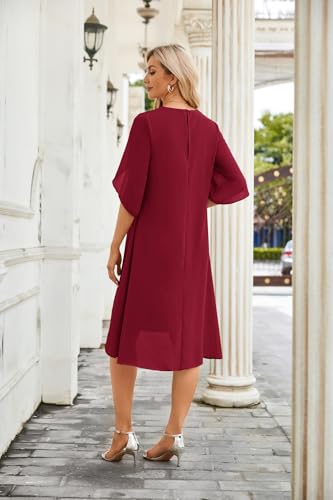 Image of Hanna Nikole Womens Plus Size Chiffon Cocktail Dress Ruffle 3 /4 Sleeve Wedding Guest Party Dresses with High Low Hem