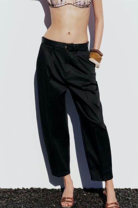 ZARA ザラ ベルト付きワイドパンツ チノパン Amazon.co.jp: ZARA ザラ ベルト付きチノパン ブラック チノパンツ