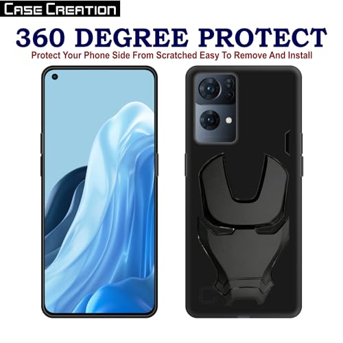 Image of COVERLY Official 3D Smooth Feel Avengers Logo Mask Soft Rugged Grip Silicone Iron Man Engraved Cartoon Movie Engraved Silicone Rubber Matte Back Cover for Oppo Reno 7 Pro (6.3 inch) - Black