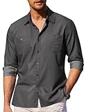 COOFANDY Camicie da Esterno da Uomo a Maniche Lunghe Camicie comode con Bottoni Camicia Normale a Due Tasche Nera L