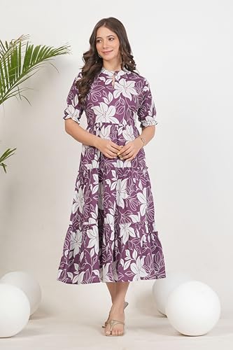 Image of Kuruti B Sheets Women's Cotton Floral Printed Regular Fit Anarkali Kurta for Women
