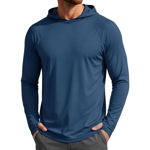 MAGCOMSEN Men's UPF 50+ Sun Protection Hoodies Quick Dry Long Sleeve Rash Guard Lightweight Hoodie Shirt Fishing Running