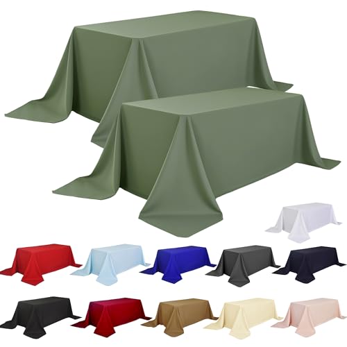 Image of 2-Pack 90x156 inch Sage Green Table Cloths, Solid Stain and Wrinkle Resistant Oblong Tablecloth, Premium Plain Weave Polyester Fabric Rectangle Table Linen Covers for Hotel, Banquet