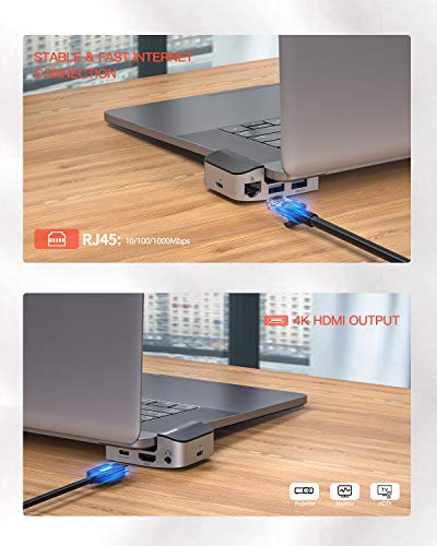 Baseue Adattatore Hub USB C, 9 in 1 Adaptateur Tipo C HUB per MacBook PRO/Air, con 1 * Ethernet, 2 * Thunderbolt 3 Charge PD 100W, 1 * HDMI 4K, 3 * USB 3.0,1 * Jack Audio da 3,5 mm