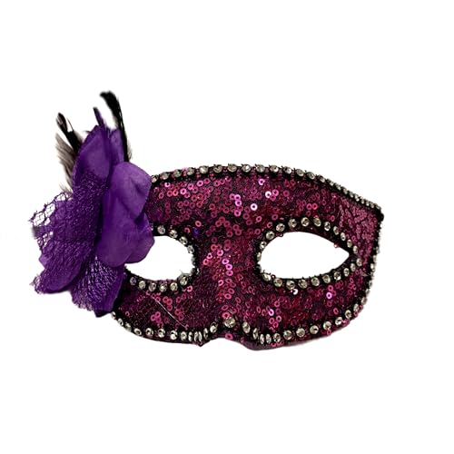 Image of Wanna Party Pink Sequin Masquerade Mask with flower for Women for Masquerade Party, Venetian party,Stage Performances,Eye Mask for Halloween, Birthday, Adult Party,50 shades of Grey party