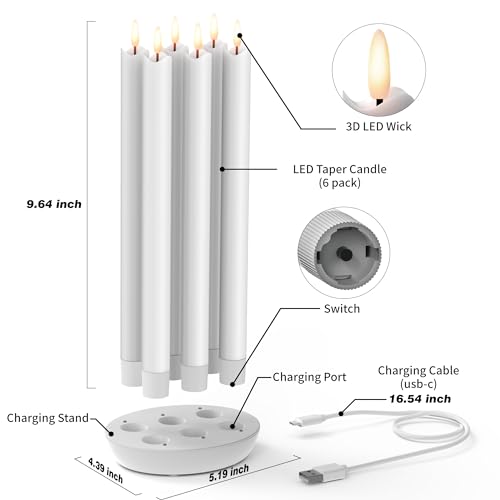 Patiphan SN00116 Rechargeable Flameless Taper Candles With Charging Station thumb #6