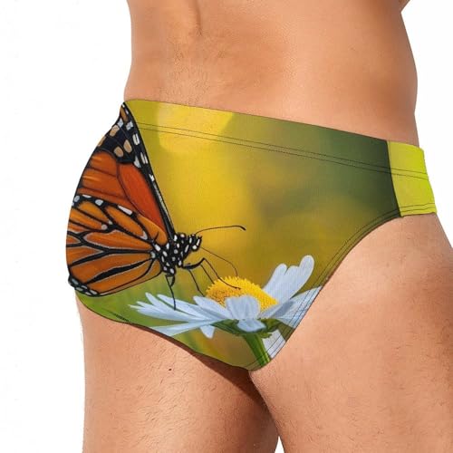 Monarch Butterfly on Flower Mens Swim Briefs Bikini Swimwear Print Beach Shorts Sexy Swimsuit3