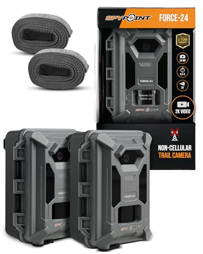 SPYPOINT FORCE-24 Twin Pack Non-Cellular Trail Camera, 2K Video, 24MP Photos, Low-Glow LEDs, Night Vision Game Camera, 70ft Motion Detection, Affordable Trail Cam, Must-Have Hunting Equipment (2)