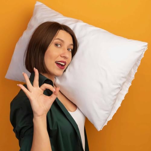 Image of Ultra Thin Flat Soft Bed Pillows Queen Size Set of 2 for Sleeping | Hypoallergenic Skin Friendly Back Stomach Sleeper Machine Washable White 20x30 inch