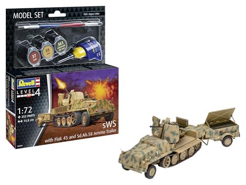 Revell Model Set 63293 SWS with Flak43 and Sd.Ah58 Ammo Trailer 1:72 Scale Unbuilt/Unpainted Plastic Model Kit with Accessories