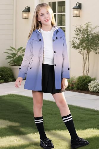Image of Betusline Girl's Single Breasted Trench Coat Hooded Dress Coat Outerwear, 2-14 Years