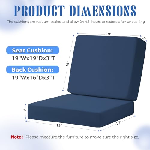 Image of Deep Seat Patio Cushions Set, 19x19 Inch Waterproof & Fade Resistant Outdoor Chair Cushions, Thick Padded Replacement Sofa Cushions for Garden Yard Furniture