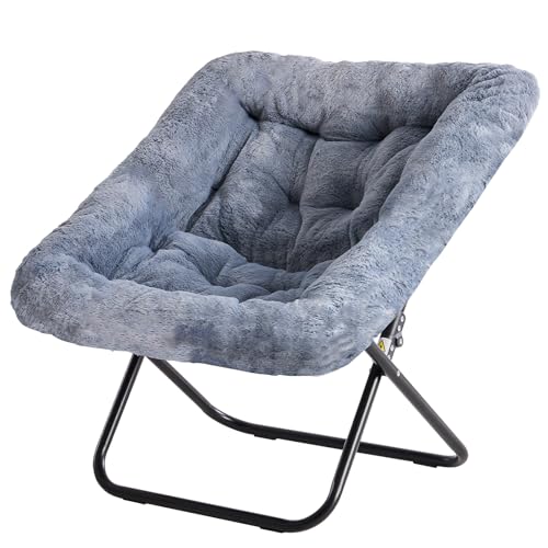 Simple Deluxe Oversized Moon Chair with Faux Fur, Gray