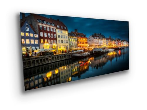 Nyhavn Nightlife - Historic Dock in Copenhagen Canal Old Town Photo. Landscape Panorama Wall Art for Home or Office Décor Print (72