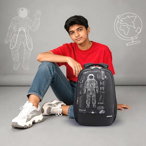 Image of Gear Anatomy Space 19 inch /38L Large Water Resistant School Bag | Casual Backpack | Daypack | Travel Backpack | Kids Bag for Boys /Girls (Black - Black)