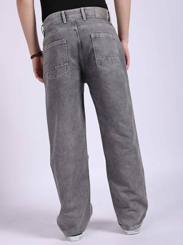 Image of The Indian Garage Co Men Baggy Solid Mid-Rise Stretchable Jeans