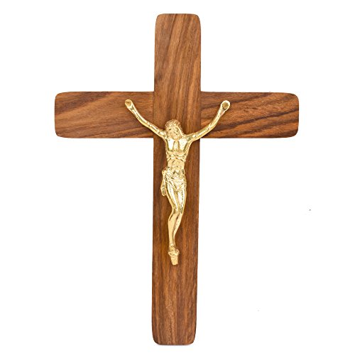Hashcart Croix de Jésus Christ en bois avec statue - Croix murale - Décoration d'église (28 cm) Cover