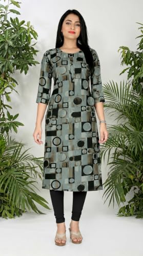 Image of Women's Printed Poly Crepe Straight Kurti | Comfortable Regular Fit | Stylish Ethnic Kurta for Daily & Office Wear