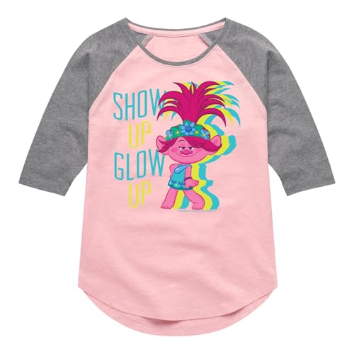 Trolls - Show Up Glow Up Poppy - Toddler & Youth Girls Raglan Graphic T-Shirt