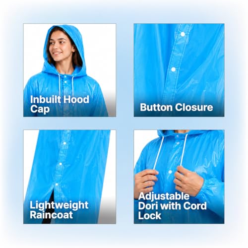 Image of EVA Poncho Raincoat for Men and Women, Lightweight Waterproof with Hood, Adjustable Drawstring, Snap Button Closure, Reusable