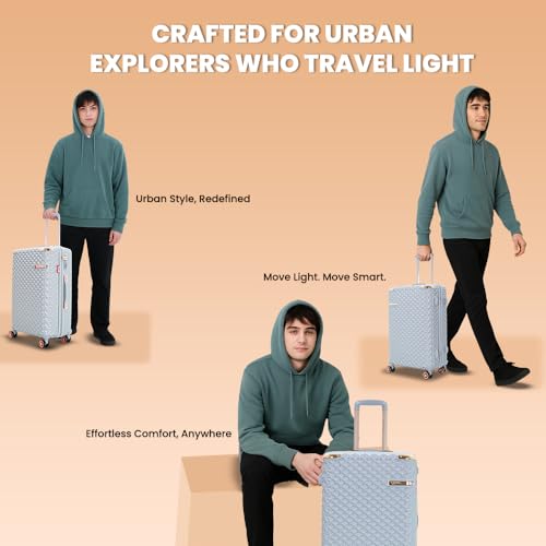 Image of AMERICAN TRAVELLER Goldie ABS 5 Pcs Set Trolley Luggage Bags Combo | Pink Gold Coated | Dual Carry Suitcase | TSA Type Lock | 8 Spinner Wheels | Satin Lining | 730 Days Warranty (28, Silver)