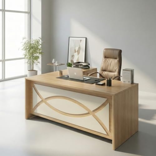 Image of TEKAVO Kairo Director Table for Office with 2 Drawer & Storage, Executive Desk for Office, Laptop Table, Boss Table, Luxury MD Desk, Brown & Black Wood (150 Cm x 60 Cm x 75 Cm) - DIY