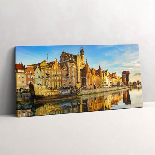 Tableau photo sur toile 100x50cm Gdańsk Motlawa pour peinture murale et décoration d'art
