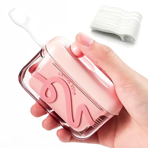 Automatic Pop-Up Floss Dispenser 50 Dental Floss Picks Included Refillable Floss Holder Portable Travel Floss Case Toothpick Storage Organizer for Home Travel Hotel Oral Care (Pink)