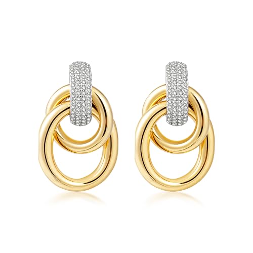 Chunky Gold Earrings Cubic Zirconia Big Gold Earrings for Women Trendy Gold and Silver statement Earring Fashion