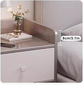 Bedside Table, Bed Side Table with 2 Drawer Nightstand Storage Wooden Night Stand, for Bedroom Living Room, Raised Guardrail 32x26x40cm Grey