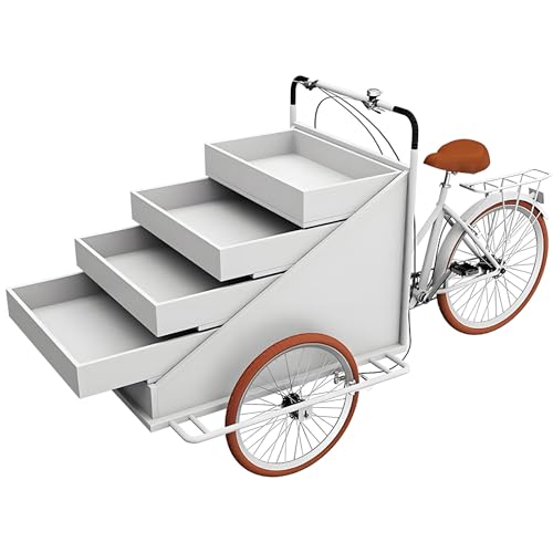 LJYKBFL Carrito de Comida de Tres Ruedas, Triciclo Comercial móvil de Comida, quiosco de Venta de refrigerios con Expositor de 4 Niveles, Puesto de Mercado agrícola para Bodas, Color Blanco
