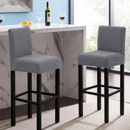 Image of FUANGUI Bar Stool Covers Set of 2, Stretch Bar Stool Seat Covers | Washable Removable Bar Chair Covers with Backs Slipcovers, Bar Chair Covers Square for Kitchen Dining Room Cafe