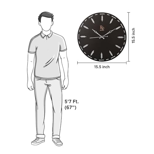 Image of Wooden Round Shape Wall Clock with Silver Hands & Silver Zari Rope Detailing | Handcrafted Silent Quartz Movement Anti Reflection Analog Vintage Clock for Home & Office (Black, 15.5 Inch)