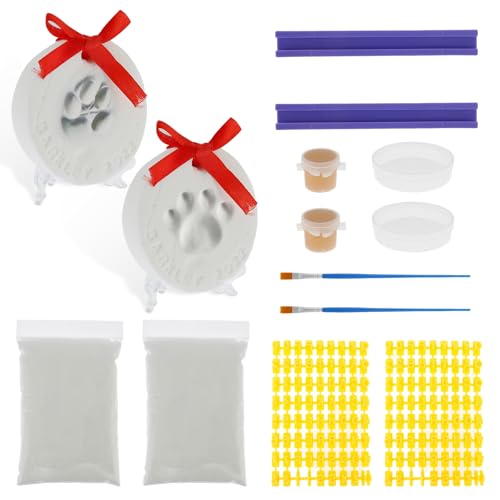 2 Set Hundepfotenabdruck Ultra Sicher 9 x 9 x 2 cm Pet Paw Print Keepsake Kit Baby Haustierpfoten -Print Ornament Kit DIY Hanging Clay Pawprint Haustier Paw Print Impression Kit für Baby Hunde Katzen