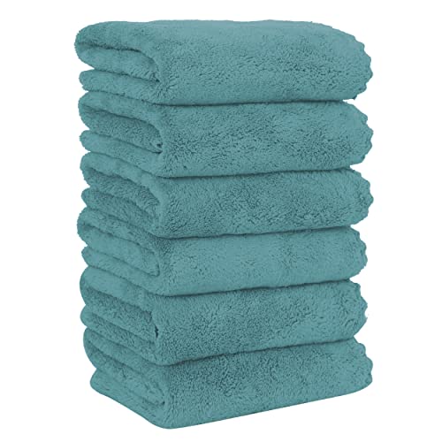 MOONQUEEN 6 Pack Premium Hand Towels - Quick Drying - Microfiber Coral Velvet Highly Absorbent Towels - Multipurpose Use as Hotel Bathroom Shower Spa Hand Towel 16 x 28 inches (Teal)