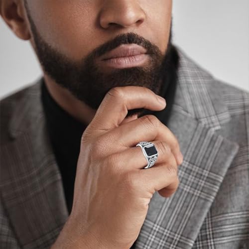 Celtic Knot Men’s Ring 925 Sterling Silver Cushion Black Onyx/Turquoise Band, Vintage Irish Trinity Band Spiritual Jewelry for Engagement Wedding Anniversary Father’s Day Gift2