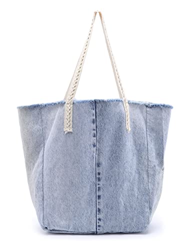 Ever Bloom Sac à main en velours côtelé pour femme - Grand sac à main - Style usé - Sac à bandoulière pliable - Pour le quotidien, les vacances, 36 x 25 x 10 cm, Jean bleu à fleurs, Taille unique Cover