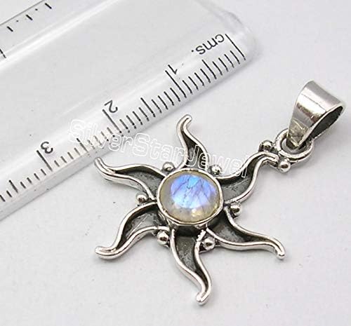 Rainbow Moonstone Pendant 1.4" 925 Sterling Silver Art Gift
