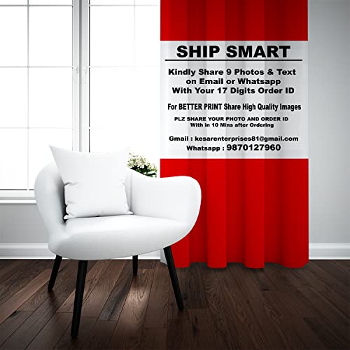 Image of Crush Fabric Photo Personalise 2 Curtains & 1 Cushion with 8 Eyelet for Living Room Bedroom Home Office 4 x 9 Feet Style 134 (Set of 3) (Red)