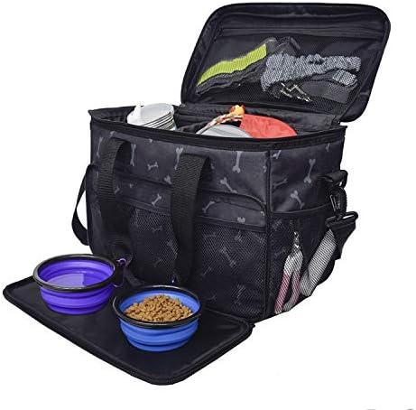 Airline Approved Pet Travel Bag, Weekend Dog Travel Set for Dog and Cat, Airline Approved Tote Organizer with Multi-Function Pockets(Dog Bone Travel Bag)