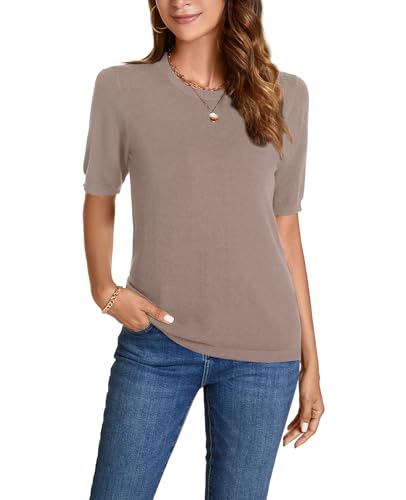 Image of Womens Short Sleeve Sweaters Tops Crew Neck Pullover Shirt Lightweight Knit Sweater Blouse