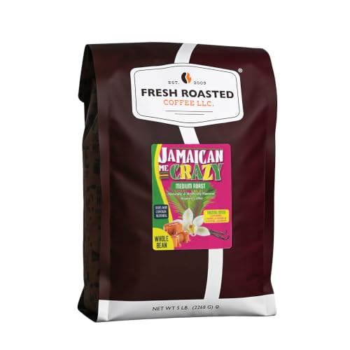 Fresh Roasted Coffee, Jamaican Me Crazy Flavored Whole Bean Coffee, Medium Roast, Kosher, 5 lb (80 oz)