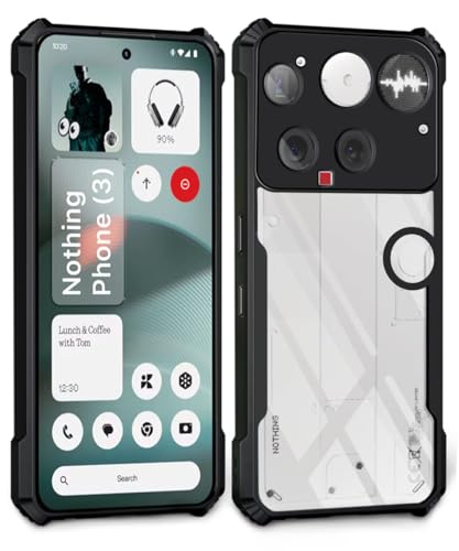 Image of WOW IMAGINE Shock Proof Clear Protective Back Case for Nothing Phone 3 - AirEDGE Technology | 360 Degree Camera Protection | Transparent Hybrid Back Case Mobile Cover - Black