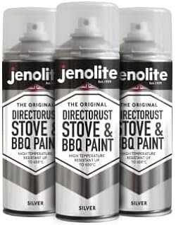 JENOLITE Directorust Pintura en aerosol para barbacoa y estufa | PLATA | Resistente a temperaturas muy altas hasta 650°C | Barbacoas, estufas, chimeneas, automoción | 3x400ml